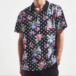 NWT- Urban Outfitters Small Polo Shirt Black Polka Dot Floral Print